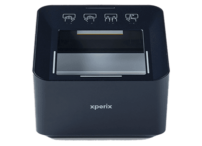 Xperix RealScan-SG10 ultra-compact FAP60 live fingerprint scanner with glass scanning platen and capture icons